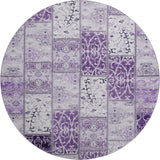 8' Purple And Ivory Patchwork Distressed Washable Round Rug With UV Protection - HomeRoots - Flyclothing LLC