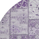 8' Purple And Ivory Patchwork Distressed Washable Round Rug With UV Protection - HomeRoots - Flyclothing LLC