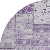 8' Purple And Ivory Patchwork Distressed Washable Round Rug With UV Protection - HomeRoots - Flyclothing LLC