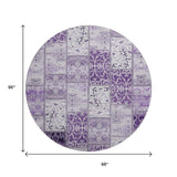 8' Purple And Ivory Patchwork Distressed Washable Round Rug With UV Protection - HomeRoots - Flyclothing LLC