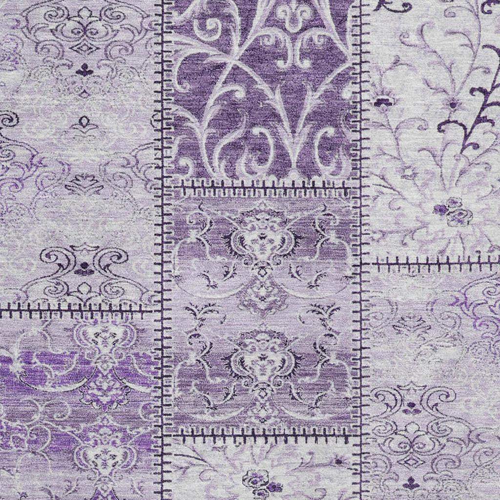 9' X 12' Purple And Ivory Patchwork Distressed Washable Area Rug With UV Protection - HomeRoots - Flyclothing LLC