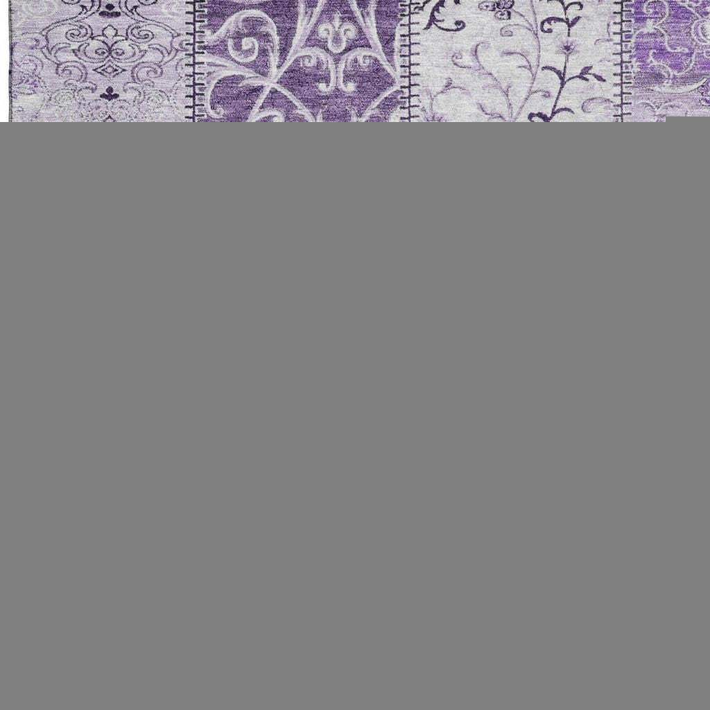 9' X 12' Purple And Ivory Patchwork Distressed Washable Area Rug With UV Protection - HomeRoots - Flyclothing LLC