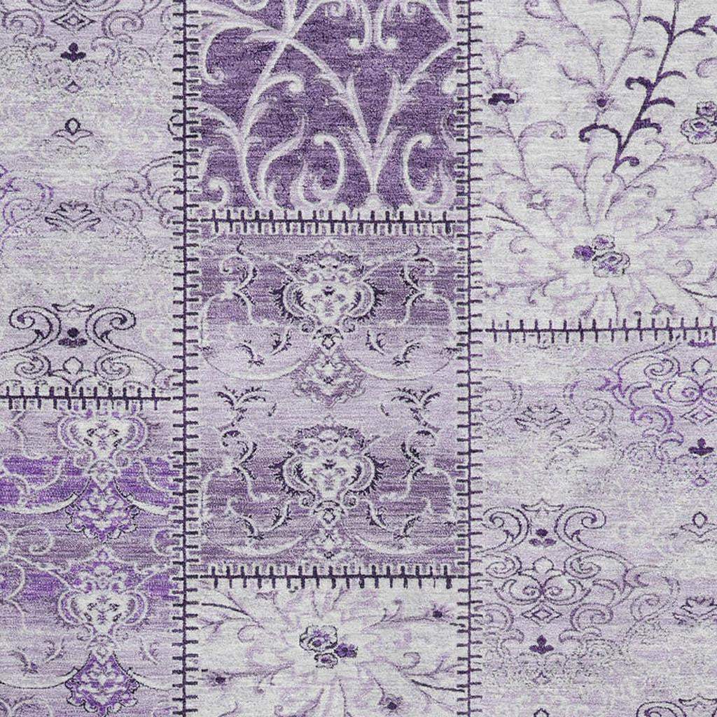 10' X 14' Purple And Ivory Patchwork Distressed Washable Area Rug With UV Protection - HomeRoots - Flyclothing LLC