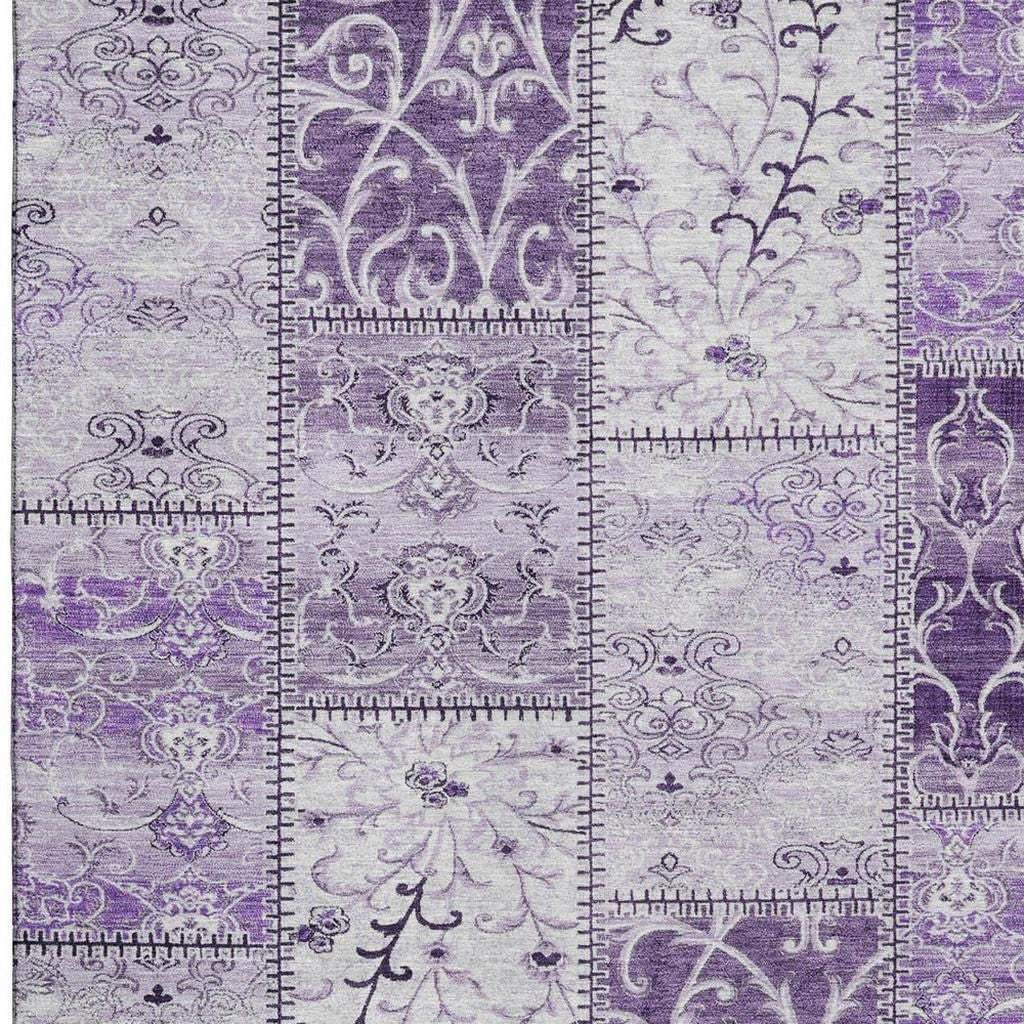 10' X 14' Purple And Ivory Patchwork Distressed Washable Area Rug With UV Protection - HomeRoots - Flyclothing LLC