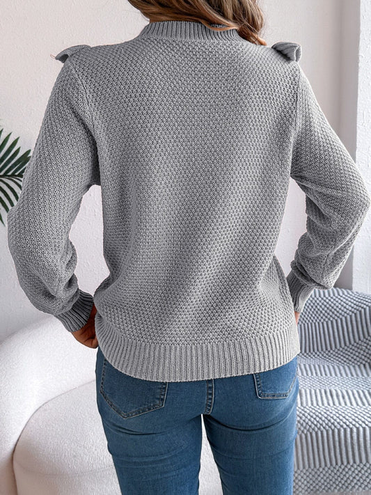 Ruffled Round Neck Long Sleeve Sweater - Trendsi