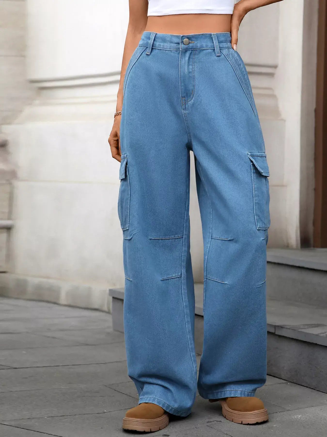 Relaxed Fit Cargo Jeans - Trendsi - Flyclothing LLC