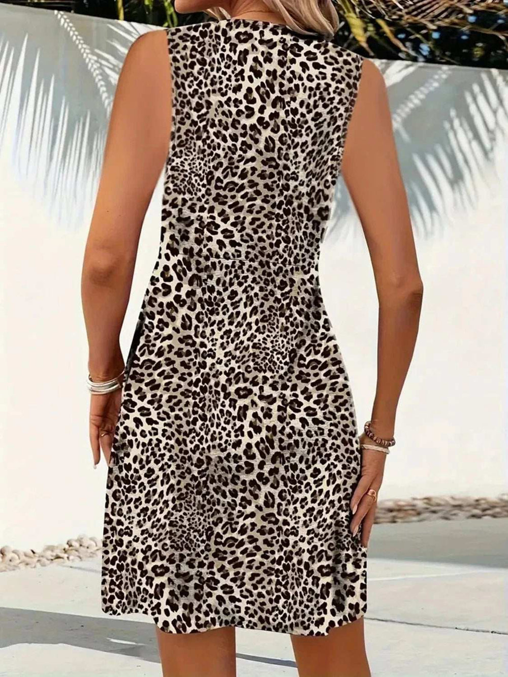Leopard V-Neck Sleeveless Mini Dress - Trendsi - Flyclothing LLC