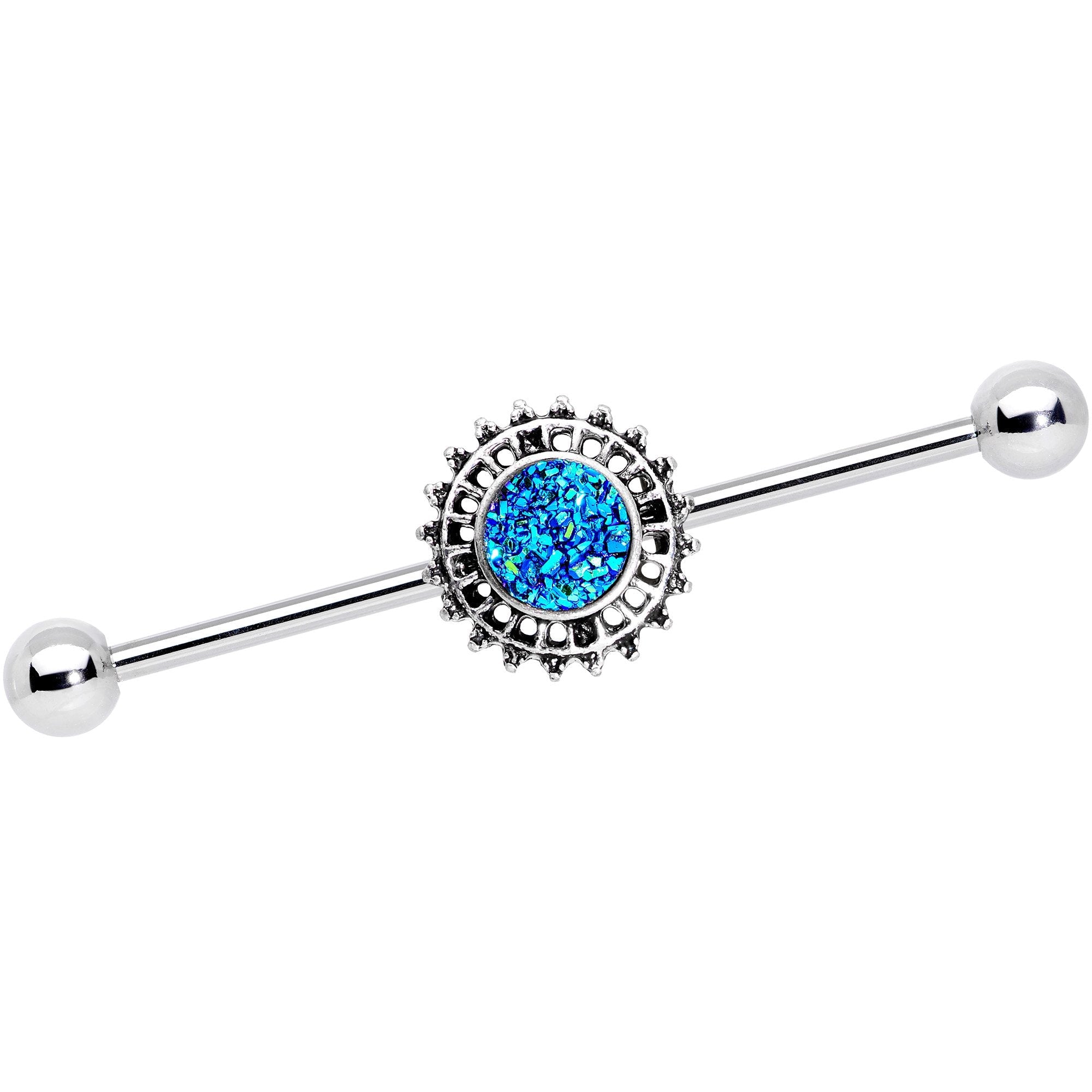 14G Green Faux Druzy Spooky Season Industrial Barbell 38mm - BodyCandy - Flyclothing LLC
