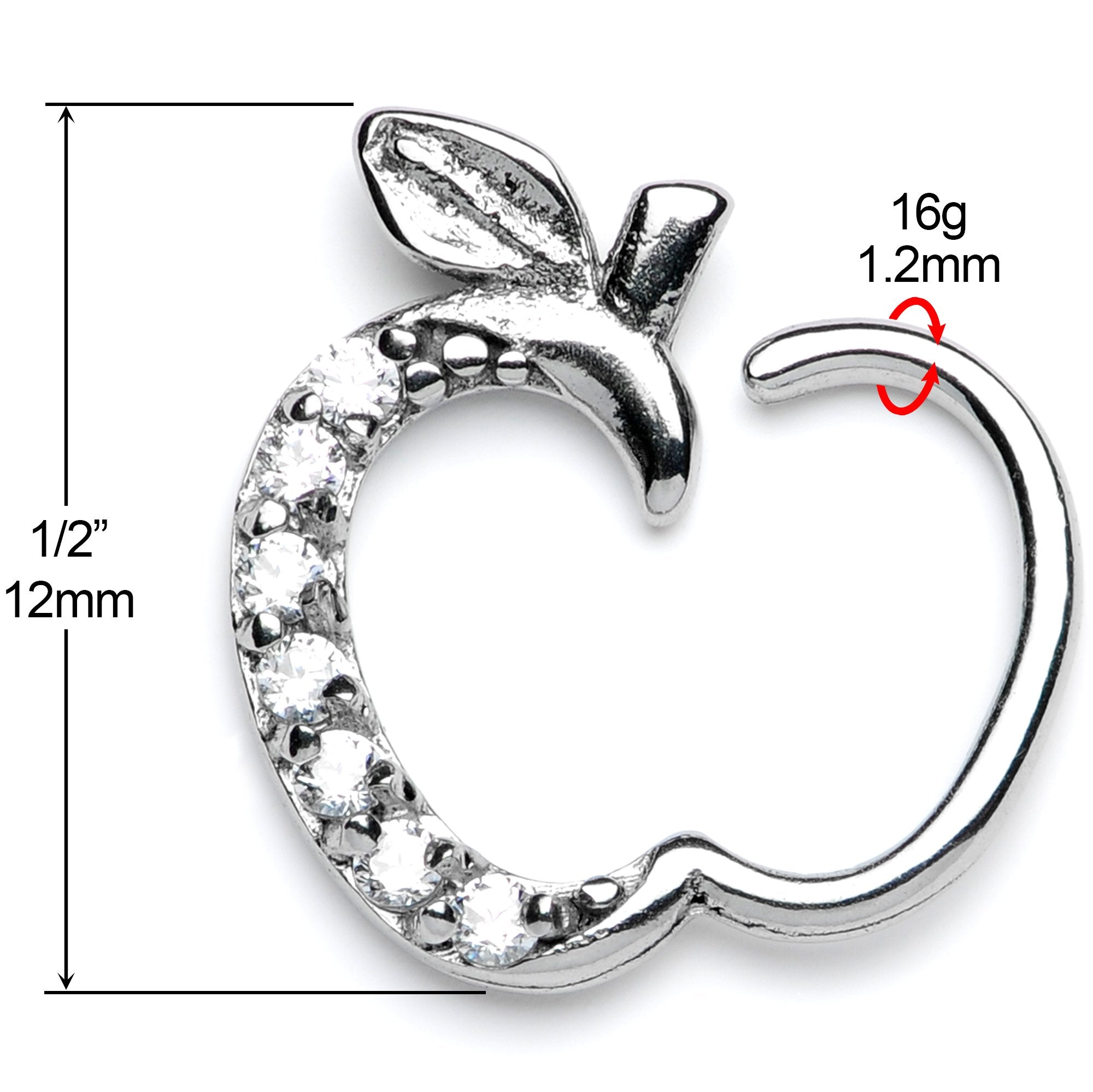 16G 3/8 Clear CZ Gem Tasty Treat Right Apple Closure Ring - BodyCandy - Flyclothing LLC