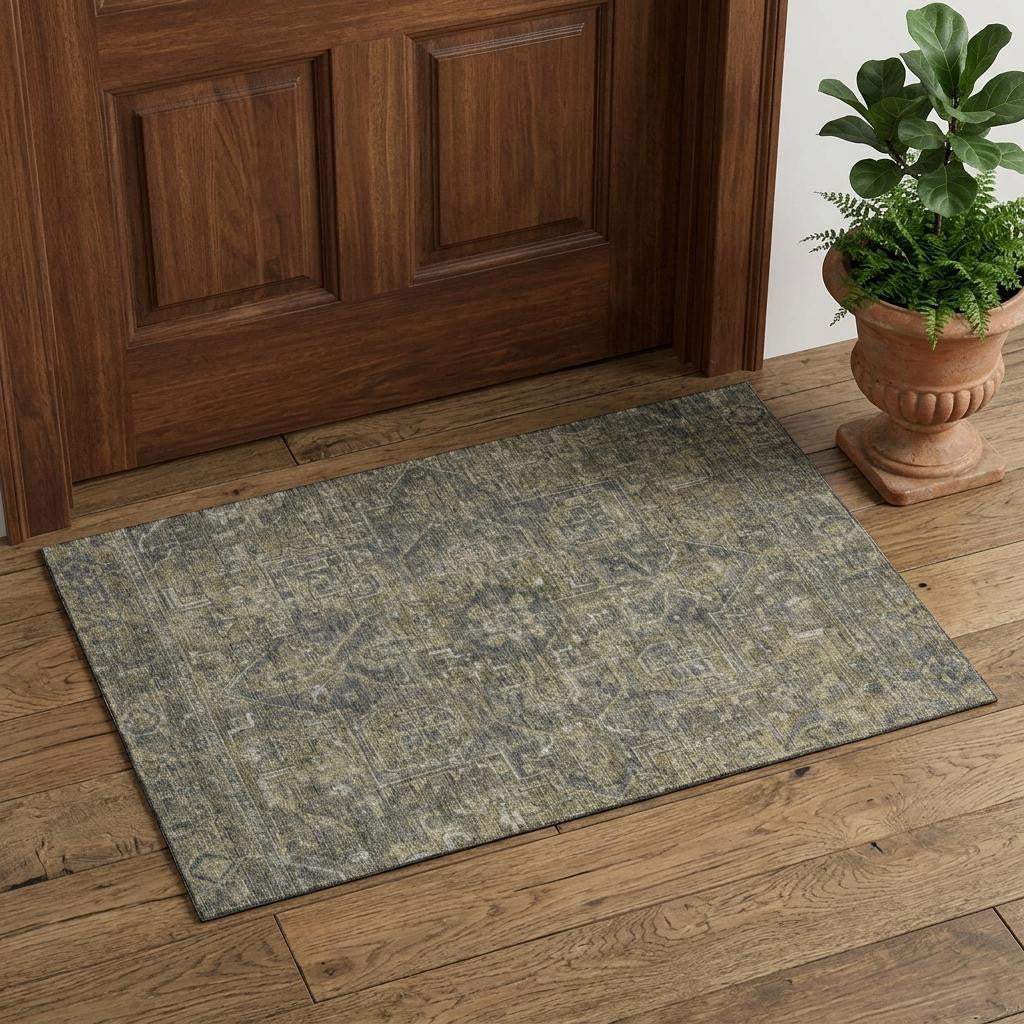 3' X 5' Chocolate And Gray Medallion Distressed Washable Area Rug With UV Protection - HomeRoots - Flyclothing LLC