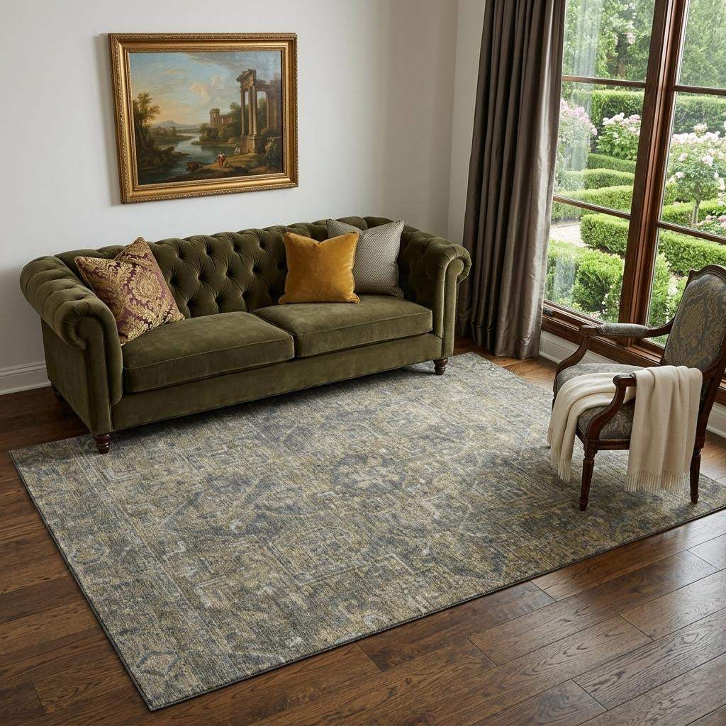 5' X 8' Chocolate And Gray Medallion Distressed Washable Area Rug With UV Protection - HomeRoots - Flyclothing LLC