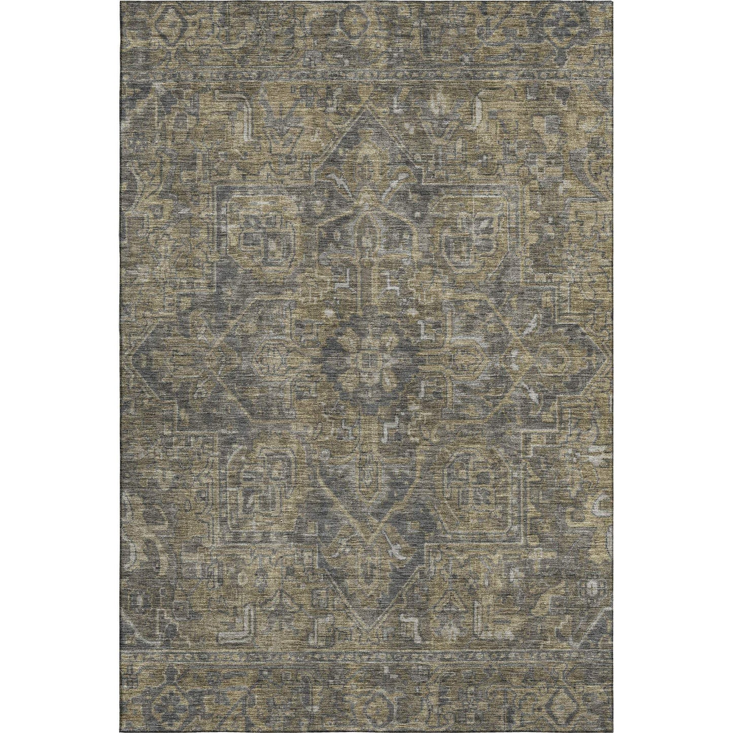 5' X 8' Chocolate And Gray Medallion Distressed Washable Area Rug With UV Protection - HomeRoots - Flyclothing LLC