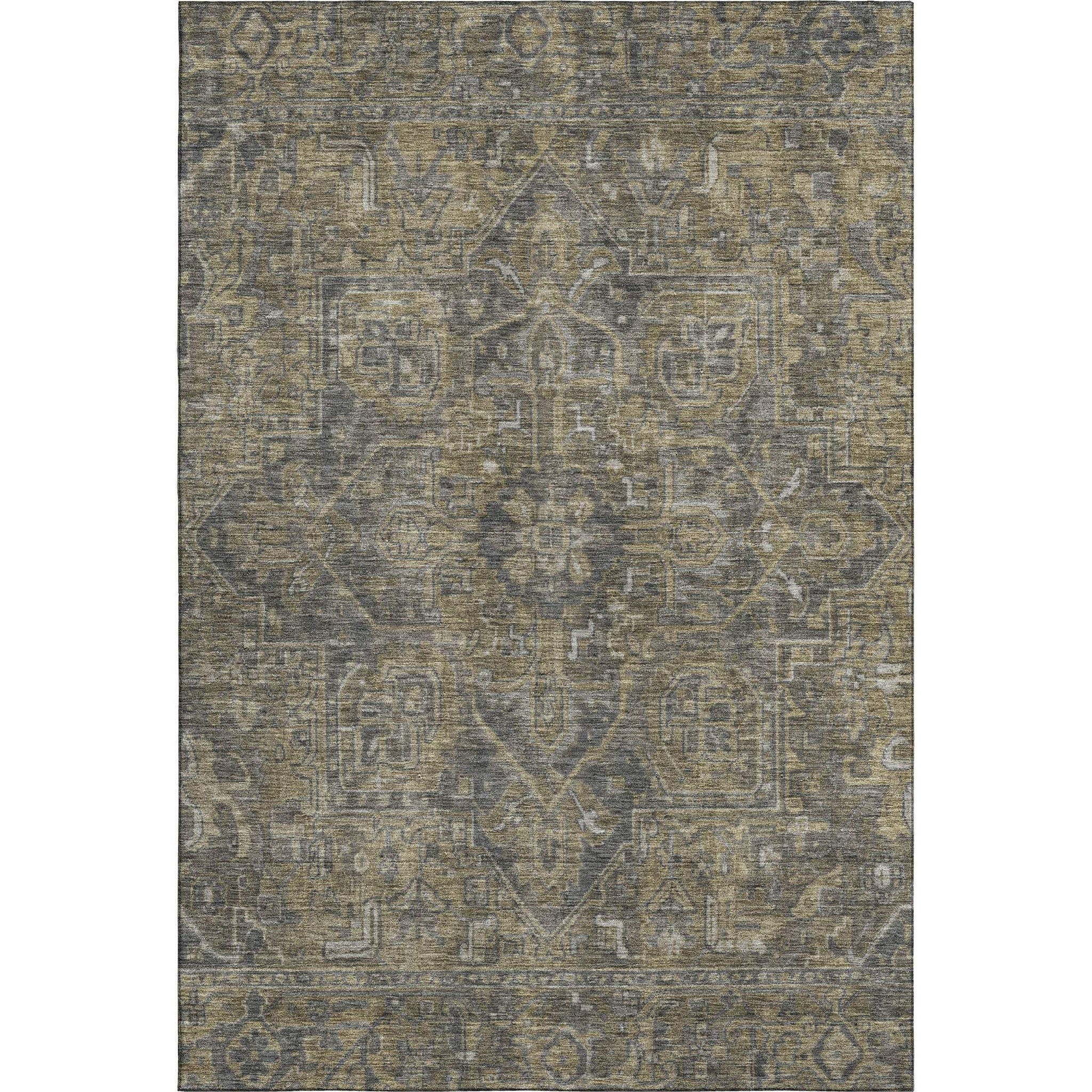 5' X 8' Chocolate And Gray Medallion Distressed Washable Area Rug With UV Protection - HomeRoots - Flyclothing LLC