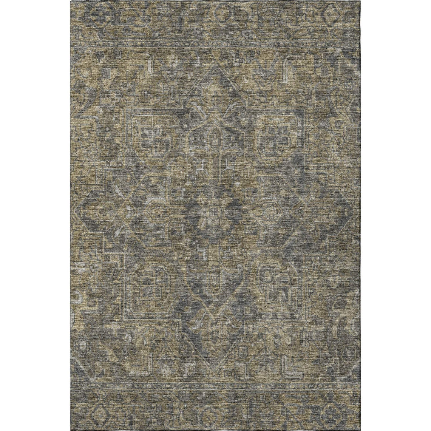 5' X 8' Chocolate And Gray Medallion Distressed Washable Area Rug With UV Protection - HomeRoots - Flyclothing LLC