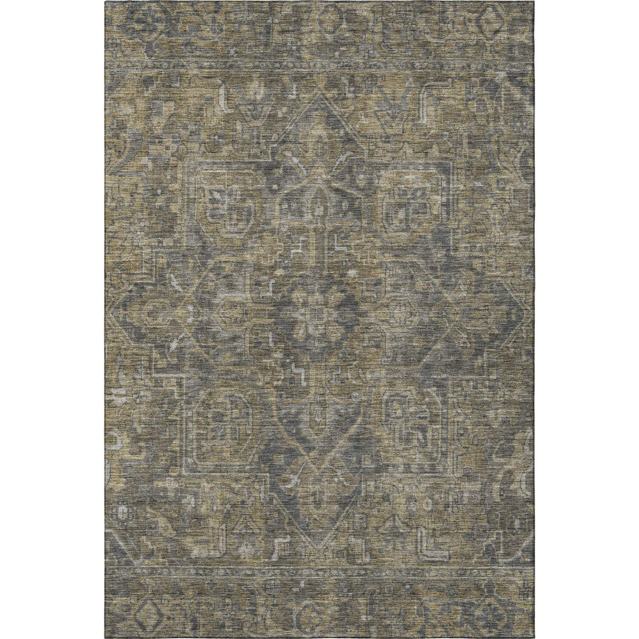 5' X 8' Chocolate And Gray Medallion Distressed Washable Area Rug With UV Protection - HomeRoots - Flyclothing LLC