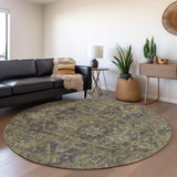 8' Chocolate And Gray Medallion Distressed Washable Round Rug With UV Protection - HomeRoots - Flyclothing LLC