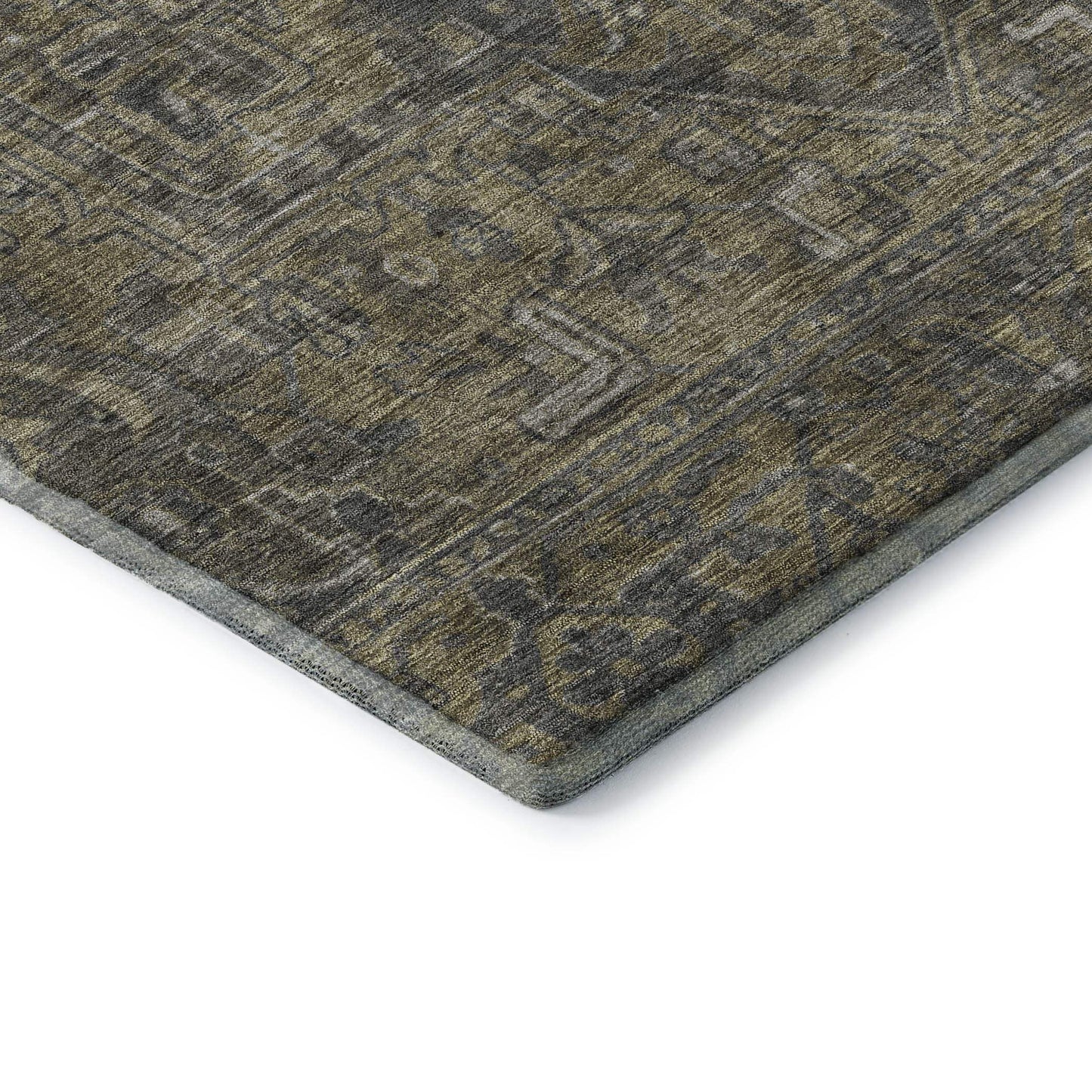 8' Chocolate And Gray Medallion Distressed Washable Round Rug With UV Protection - HomeRoots - Flyclothing LLC