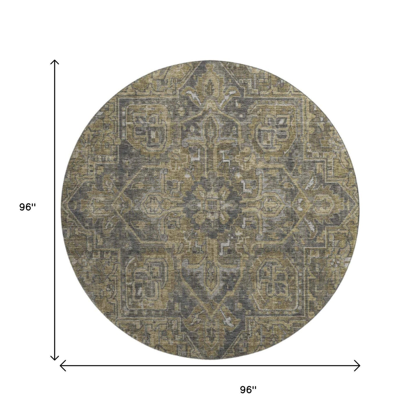 8' Chocolate And Gray Medallion Distressed Washable Round Rug With UV Protection - HomeRoots - Flyclothing LLC