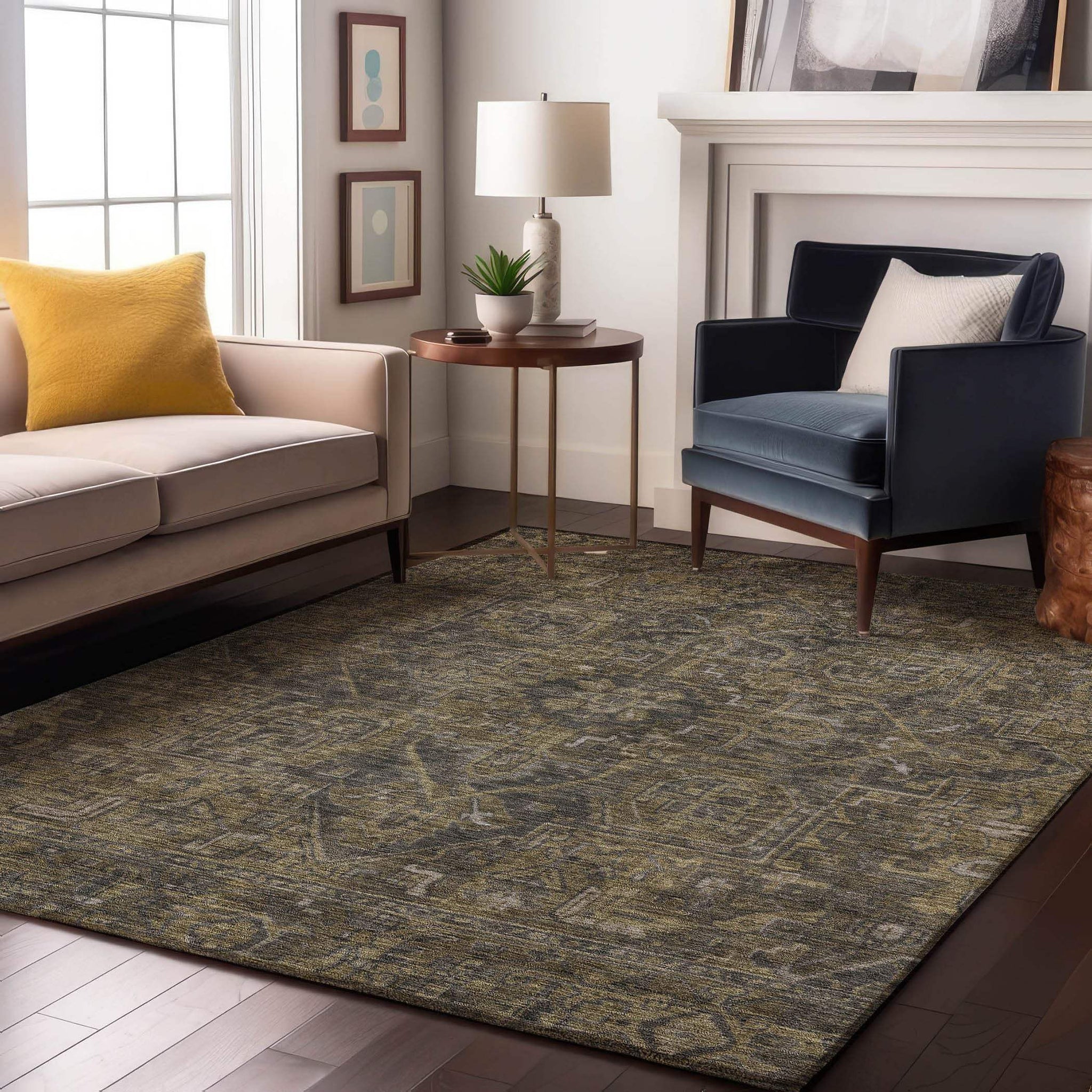 8' X 10' Chocolate And Gray Medallion Distressed Washable Area Rug With UV Protection - HomeRoots - Flyclothing LLC