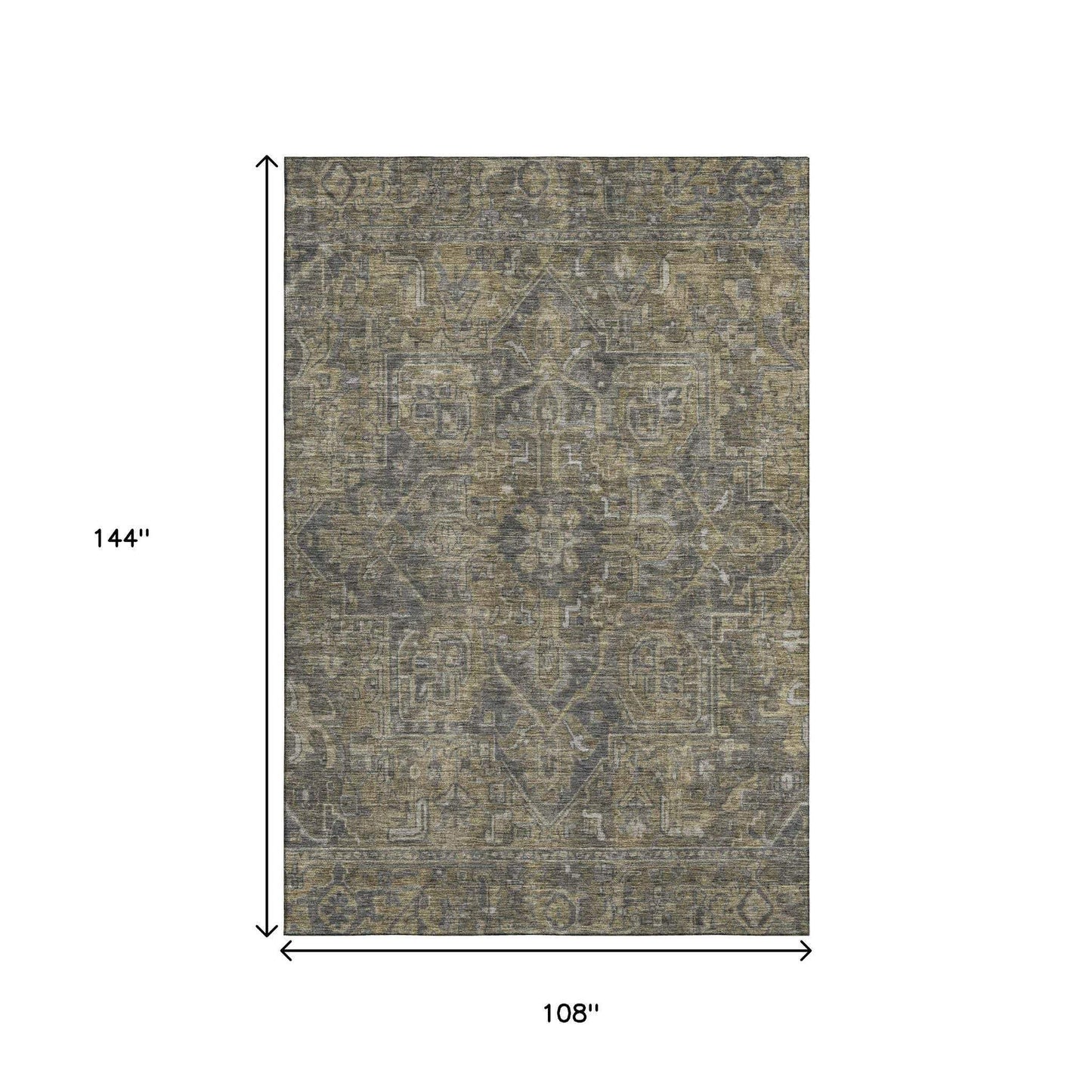 9' X 12' Chocolate And Gray Medallion Distressed Washable Area Rug With UV Protection - HomeRoots - Flyclothing LLC