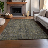 9' X 12' Chocolate And Gray Medallion Distressed Washable Area Rug With UV Protection - HomeRoots - Flyclothing LLC