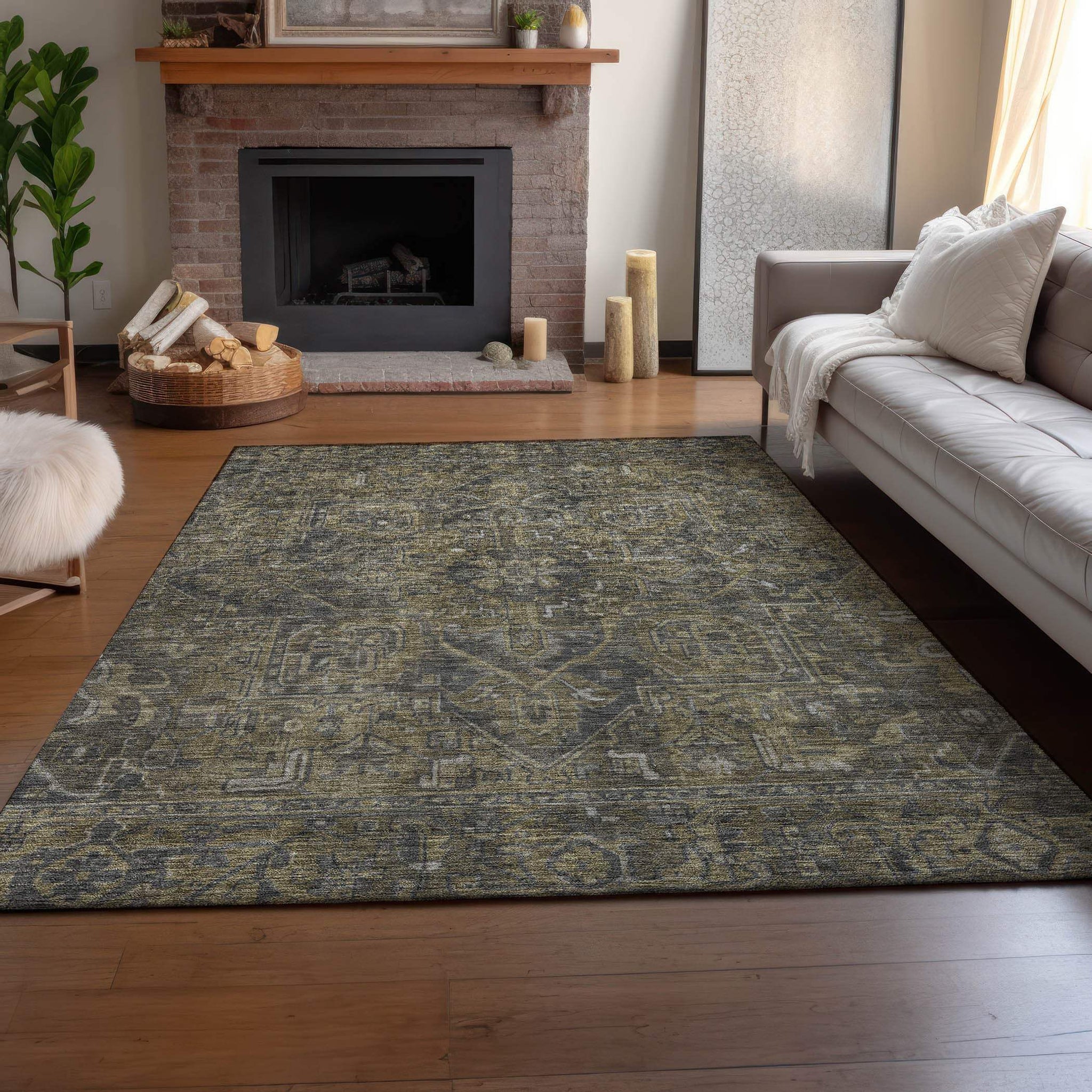 9' X 12' Chocolate And Gray Medallion Distressed Washable Area Rug With UV Protection - HomeRoots - Flyclothing LLC