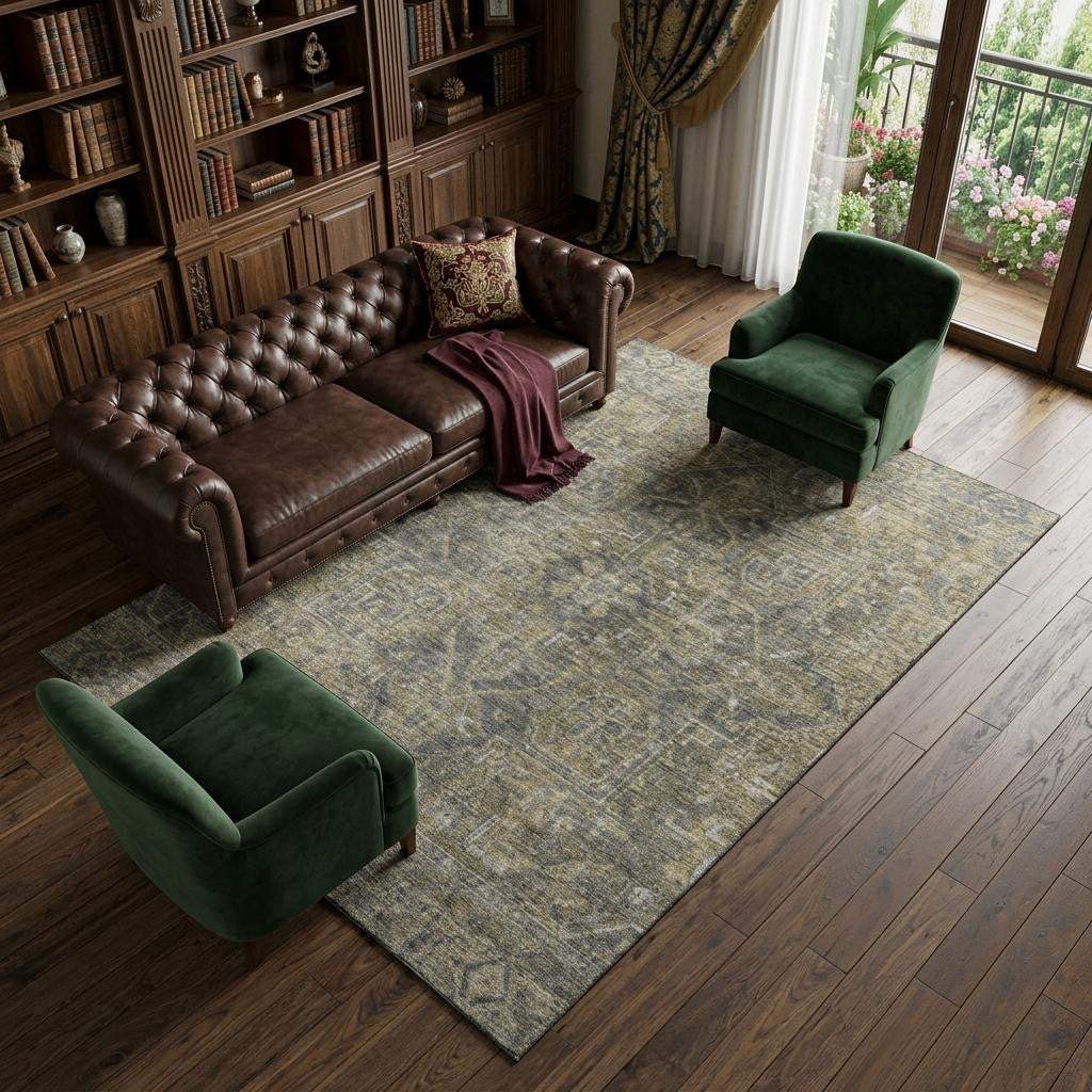 9' X 12' Chocolate And Gray Medallion Distressed Washable Area Rug With UV Protection - HomeRoots - Flyclothing LLC