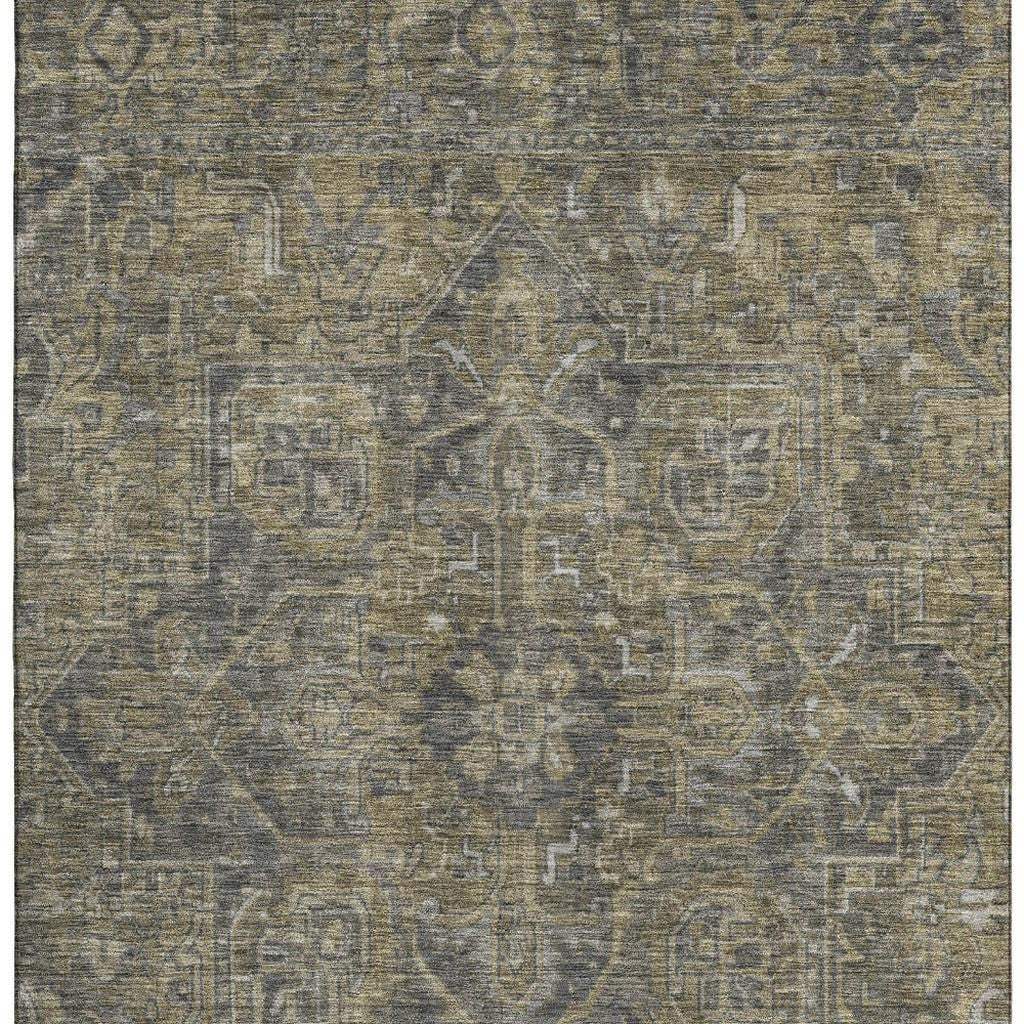 10' X 14' Chocolate And Gray Medallion Distressed Washable Area Rug With UV Protection - HomeRoots - Flyclothing LLC