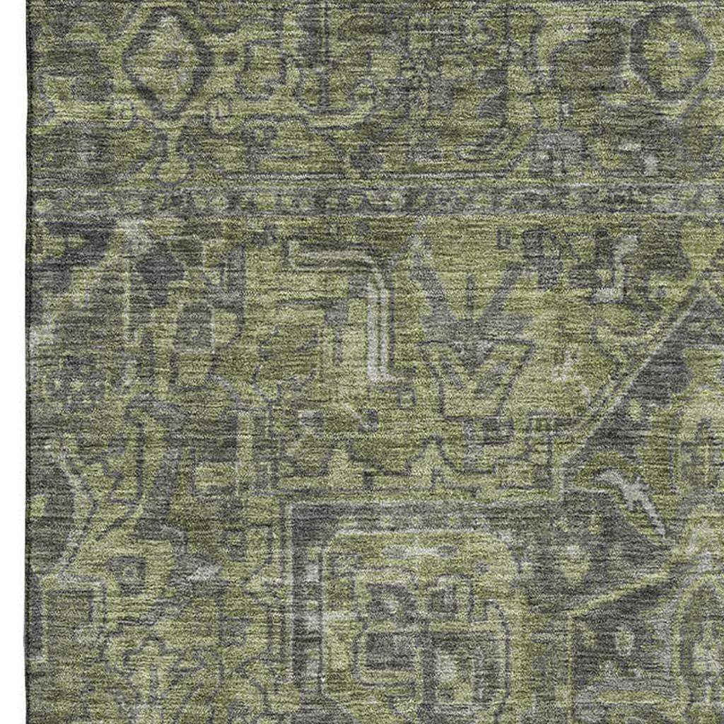 3' X 5' Green And Gray Medallion Distressed Washable Area Rug With UV Protection - HomeRoots - Flyclothing LLC