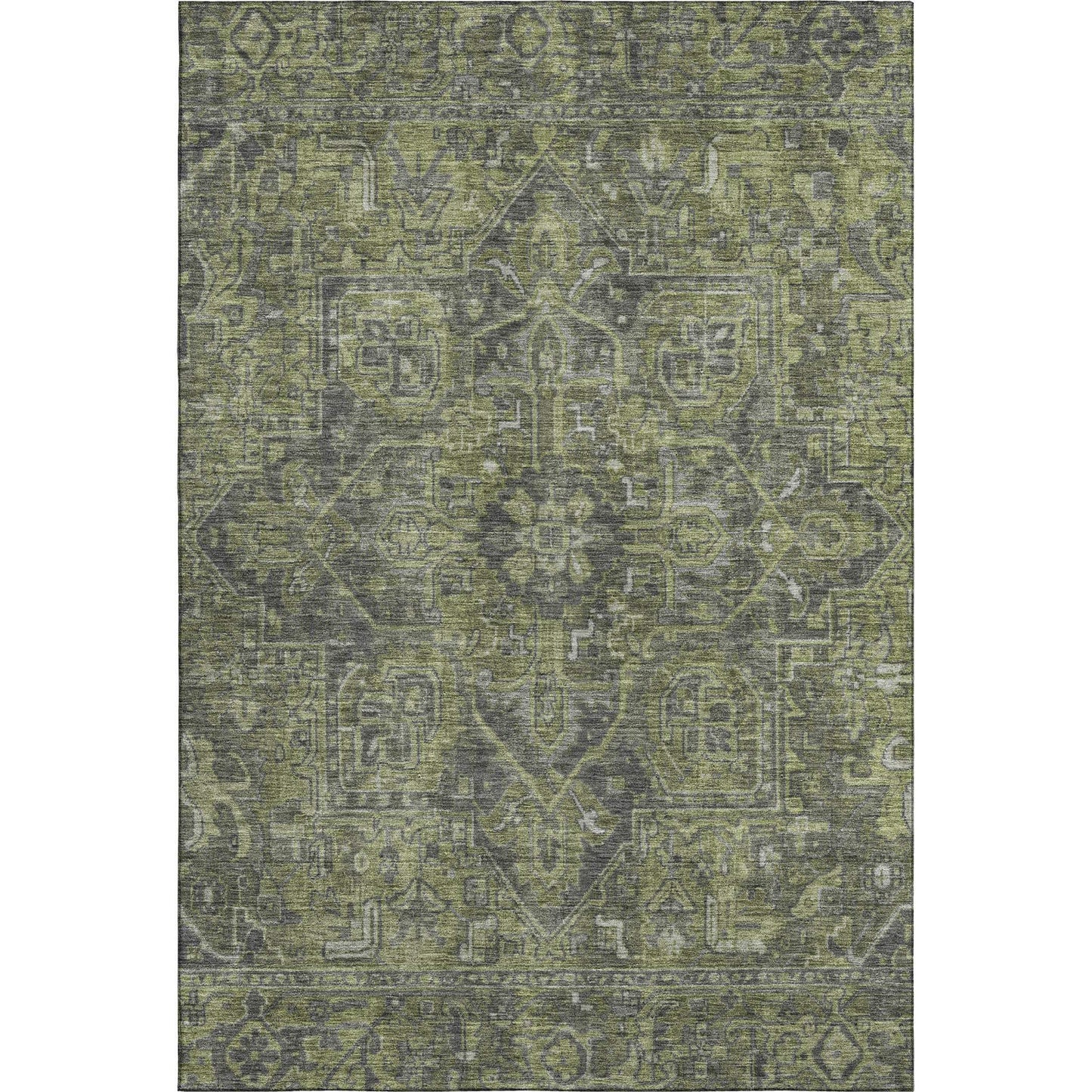 5' X 8' Green And Gray Medallion Distressed Washable Area Rug With UV Protection - HomeRoots - Flyclothing LLC
