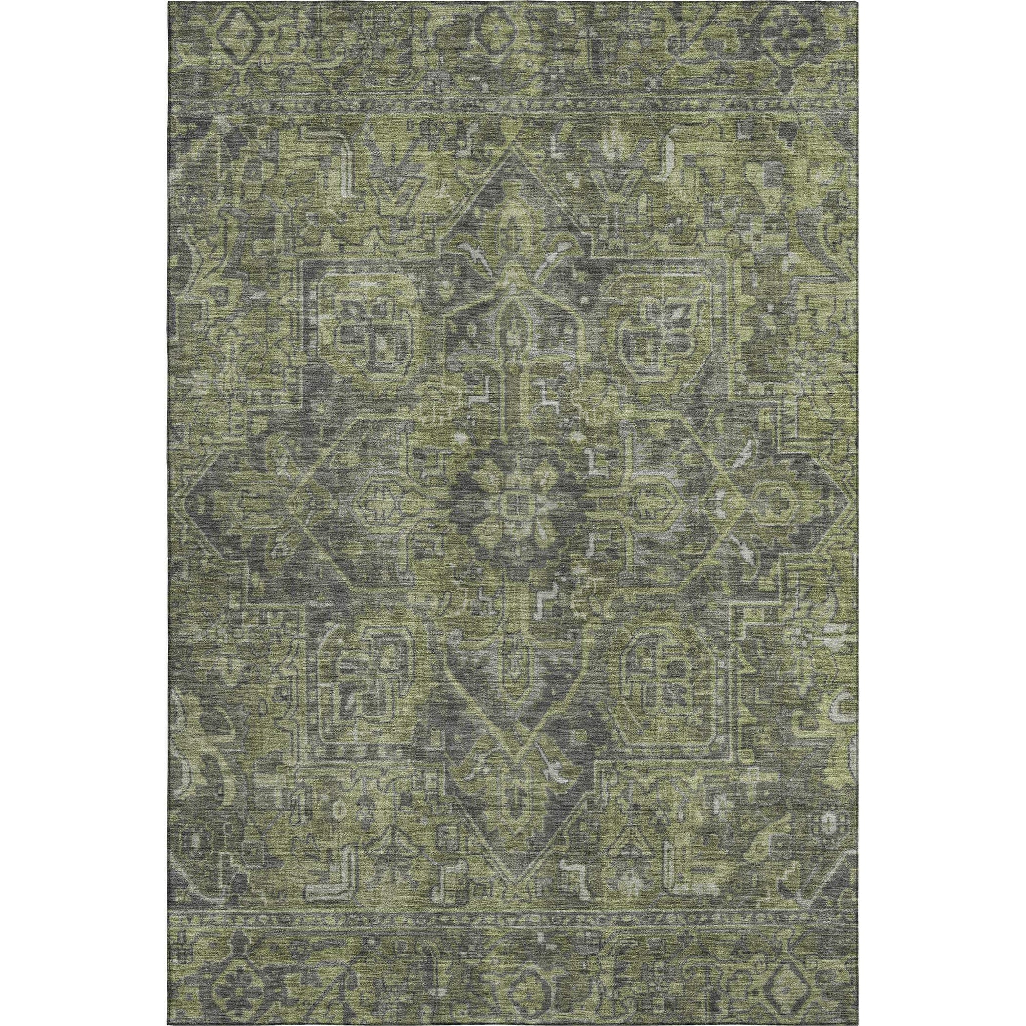 5' X 8' Green And Gray Medallion Distressed Washable Area Rug With UV Protection - HomeRoots - Flyclothing LLC