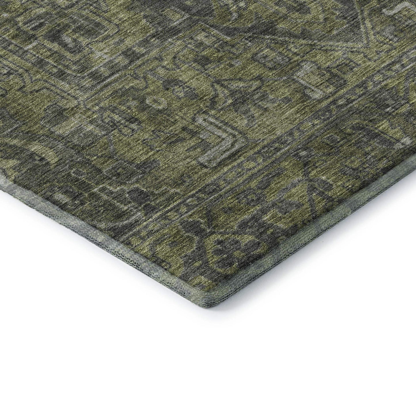 5' X 8' Green And Gray Medallion Distressed Washable Area Rug With UV Protection - HomeRoots - Flyclothing LLC