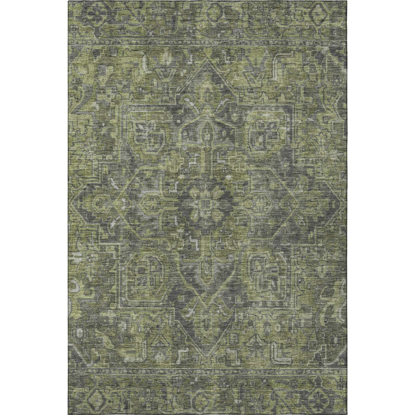 5' X 8' Green And Gray Medallion Distressed Washable Area Rug With UV Protection - HomeRoots - Flyclothing LLC