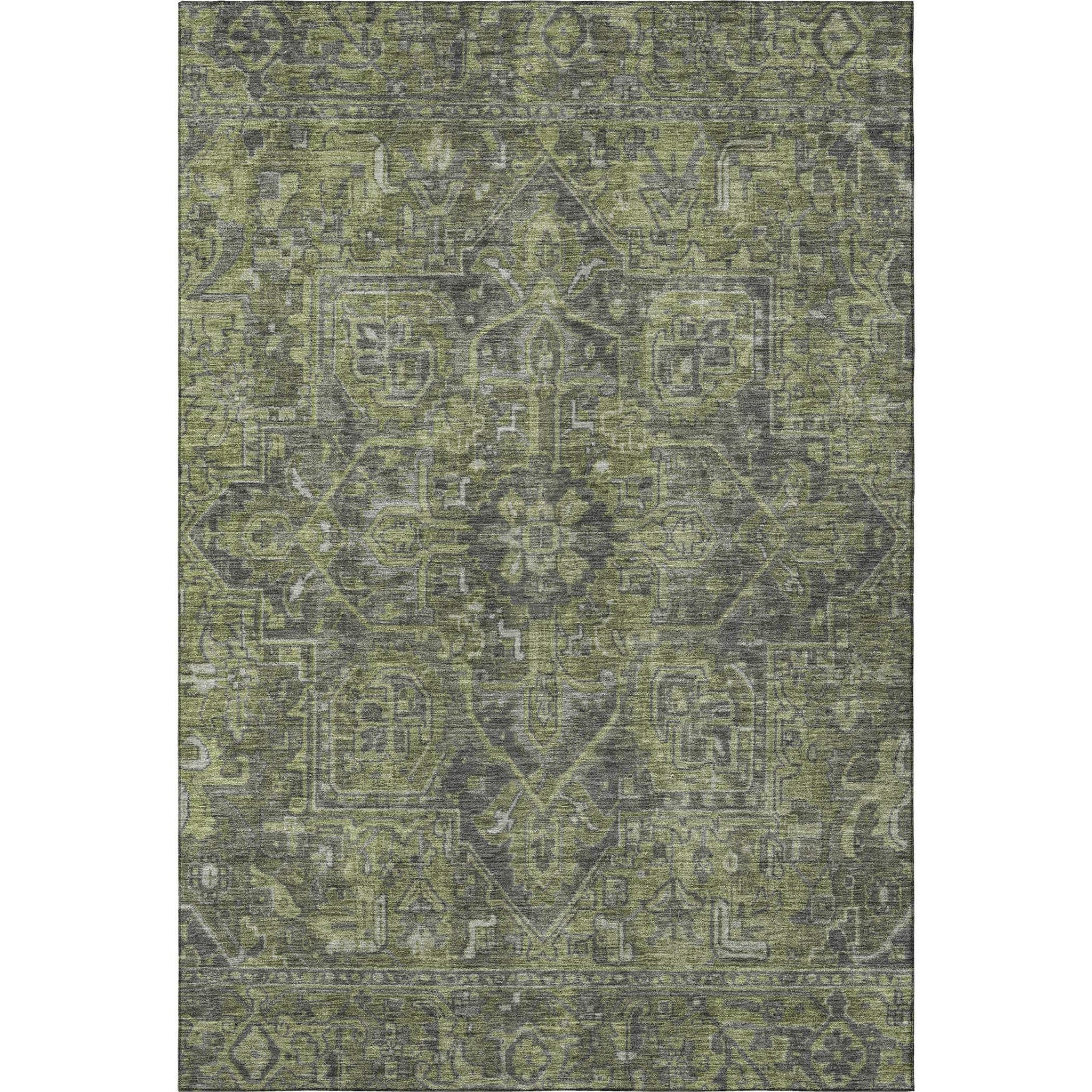 5' X 8' Green And Gray Medallion Distressed Washable Area Rug With UV Protection - HomeRoots - Flyclothing LLC