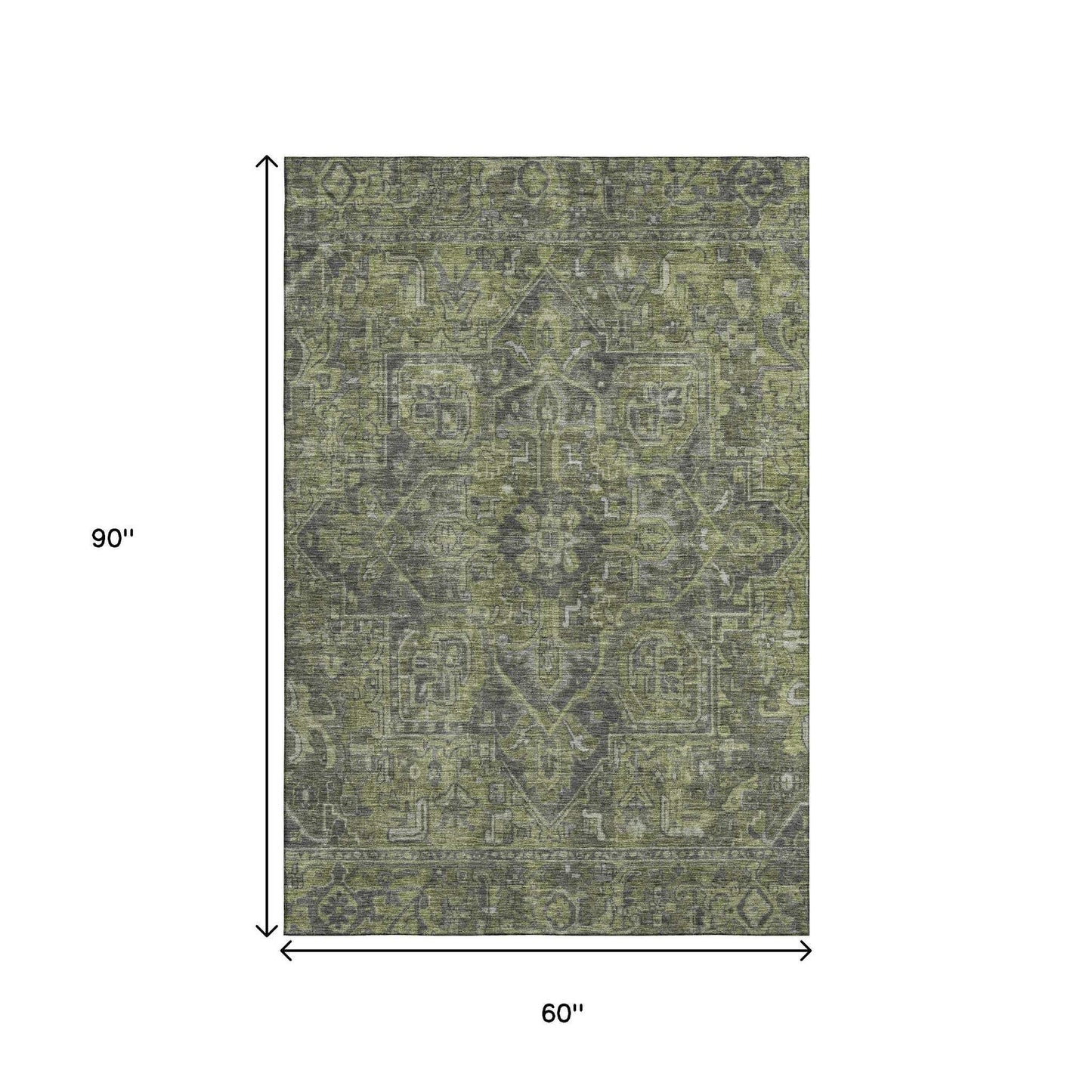 5' X 8' Green And Gray Medallion Distressed Washable Area Rug With UV Protection - HomeRoots - Flyclothing LLC