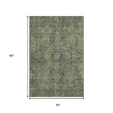 5' X 8' Green And Gray Medallion Distressed Washable Area Rug With UV Protection - HomeRoots - Flyclothing LLC