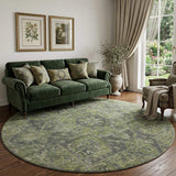 8' Green And Gray Medallion Distressed Washable Round Rug With UV Protection - HomeRoots - Flyclothing LLC