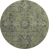 8' Green And Gray Medallion Distressed Washable Round Rug With UV Protection - HomeRoots - Flyclothing LLC