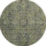 8' Green And Gray Medallion Distressed Washable Round Rug With UV Protection - HomeRoots - Flyclothing LLC