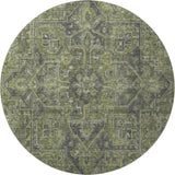 8' Green And Gray Medallion Distressed Washable Round Rug With UV Protection - HomeRoots - Flyclothing LLC