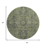 8' Green And Gray Medallion Distressed Washable Round Rug With UV Protection - HomeRoots - Flyclothing LLC
