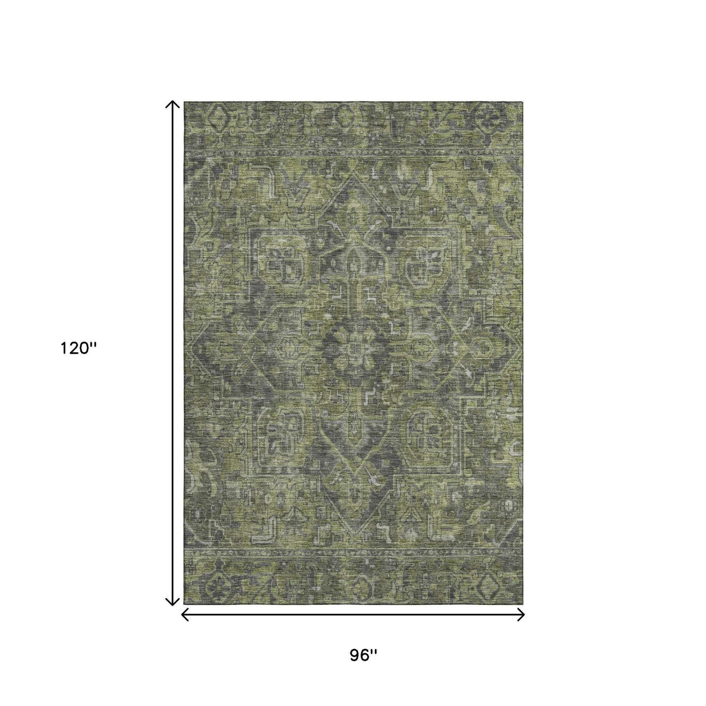 8' X 10' Green And Gray Medallion Distressed Washable Area Rug With UV Protection - HomeRoots - Flyclothing LLC