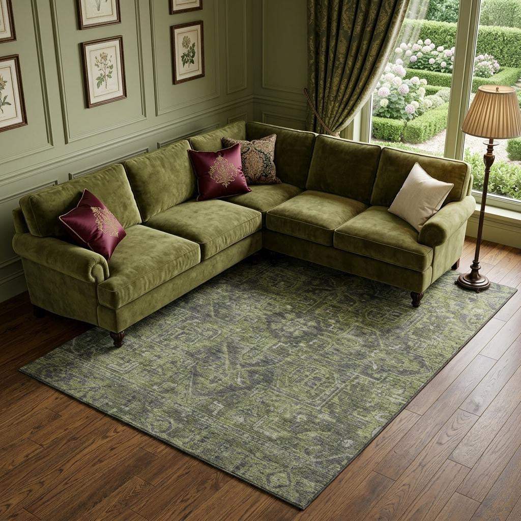 8' X 10' Green And Gray Medallion Distressed Washable Area Rug With UV Protection - HomeRoots - Flyclothing LLC