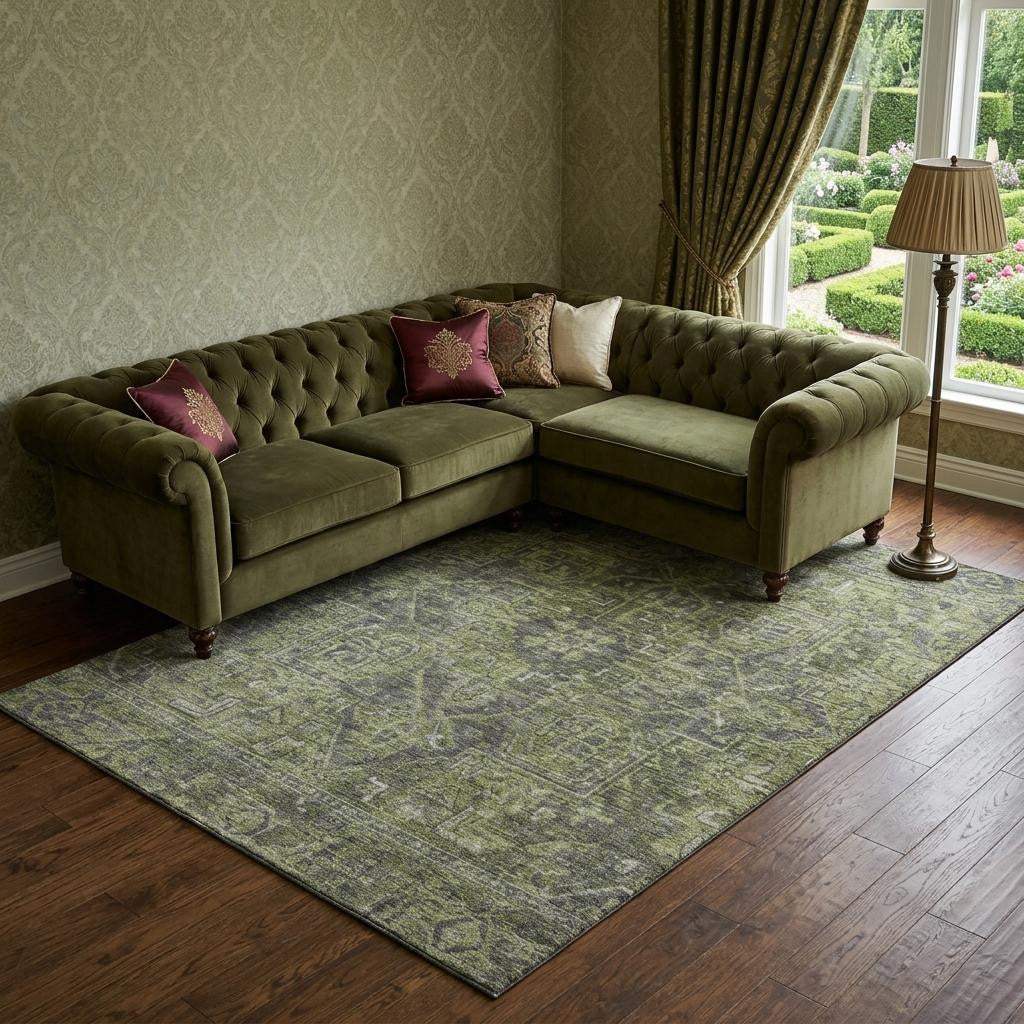 10' X 14' Green And Gray Medallion Distressed Washable Area Rug With UV Protection - HomeRoots - Flyclothing LLC