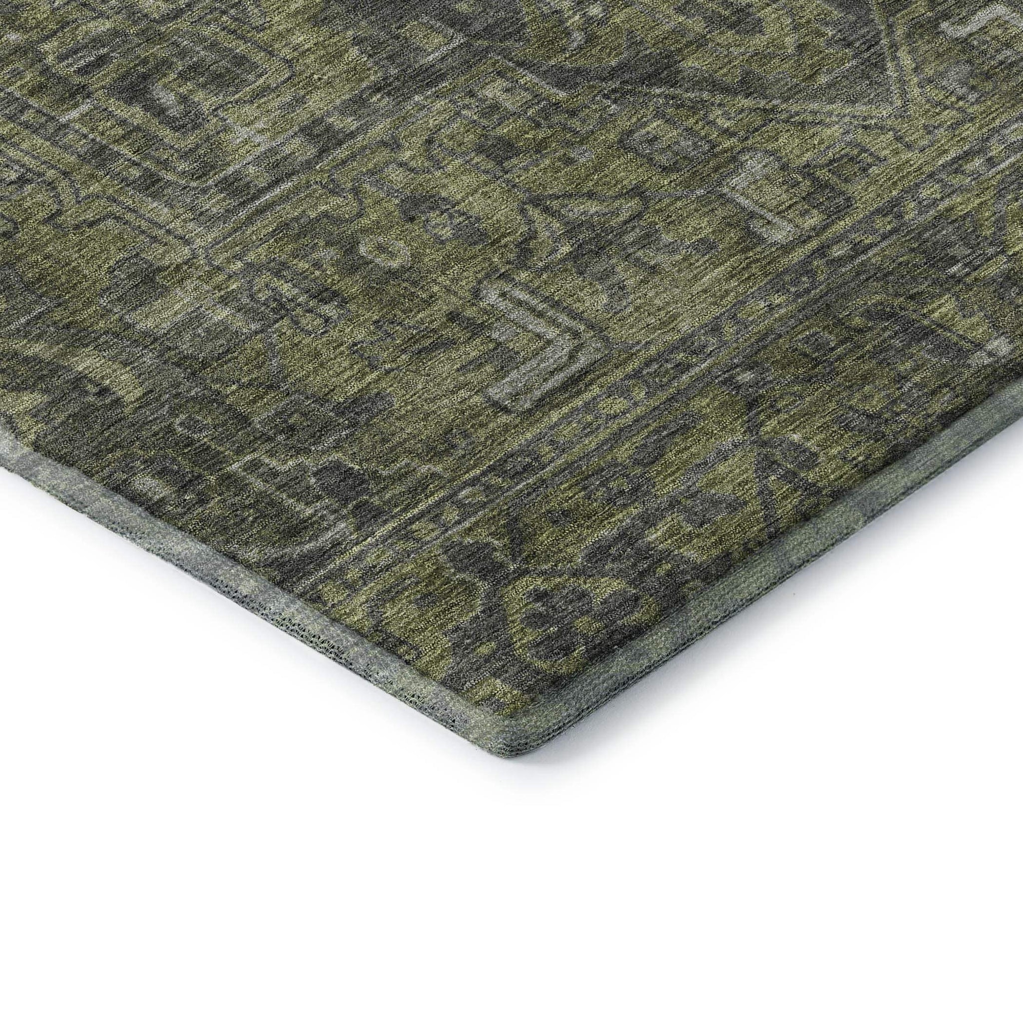 10' X 14' Green And Gray Medallion Distressed Washable Area Rug With UV Protection - HomeRoots - Flyclothing LLC