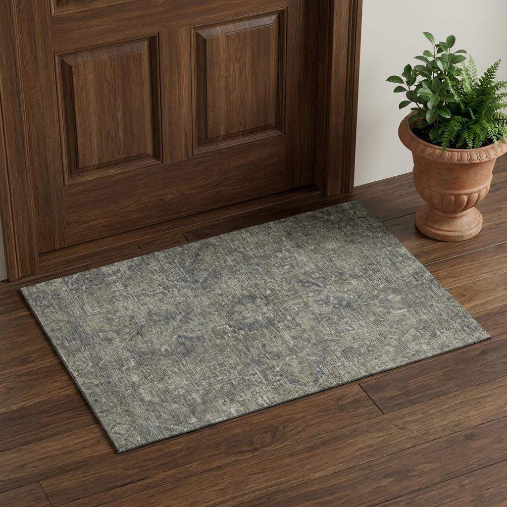 3' X 5' Coffee And Gray Medallion Distressed Washable Area Rug With UV Protection - HomeRoots - Flyclothing LLC
