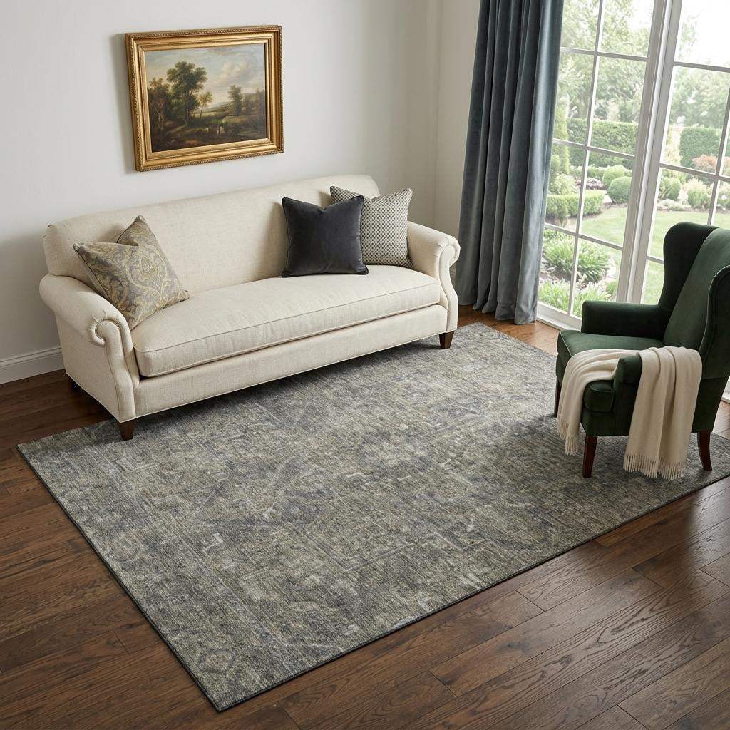 5' X 8' Coffee And Gray Medallion Distressed Washable Area Rug With UV Protection - HomeRoots - Flyclothing LLC