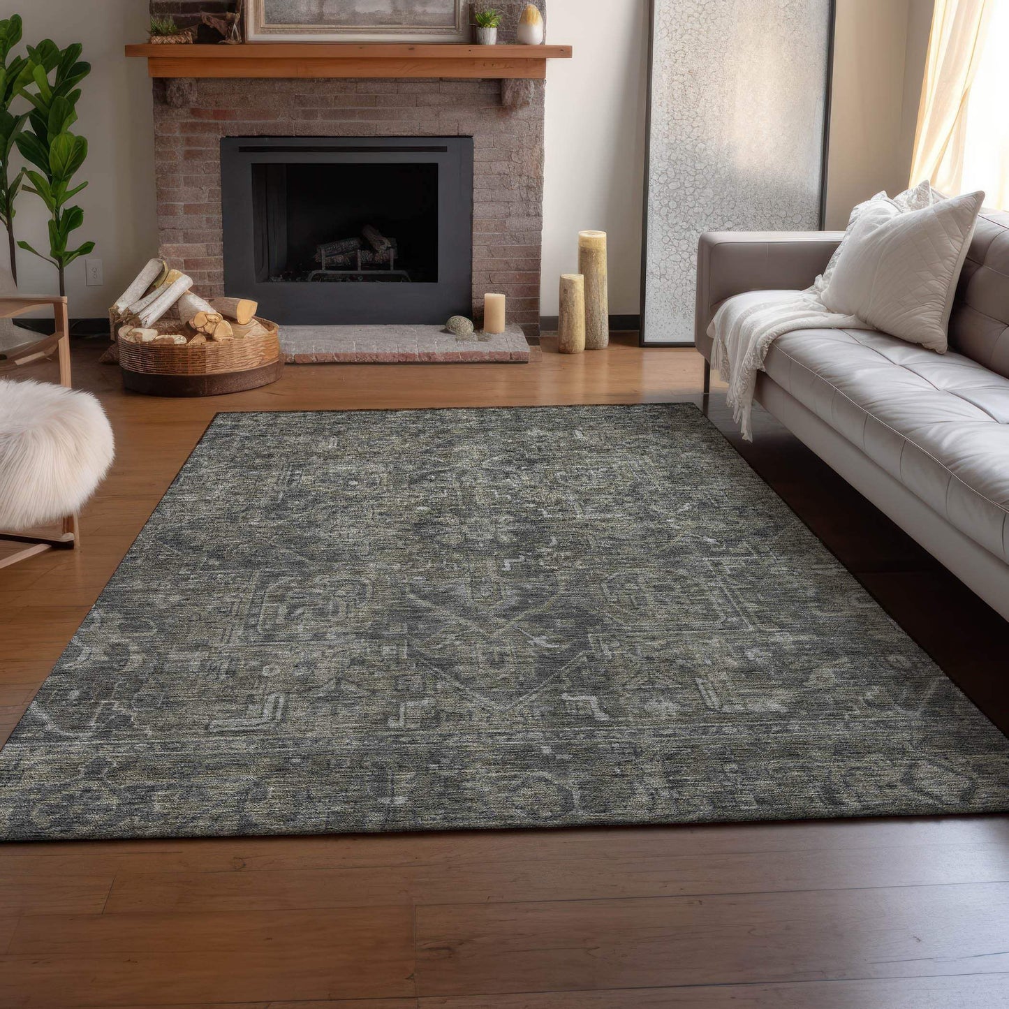 5' X 8' Coffee And Gray Medallion Distressed Washable Area Rug With UV Protection - HomeRoots - Flyclothing LLC
