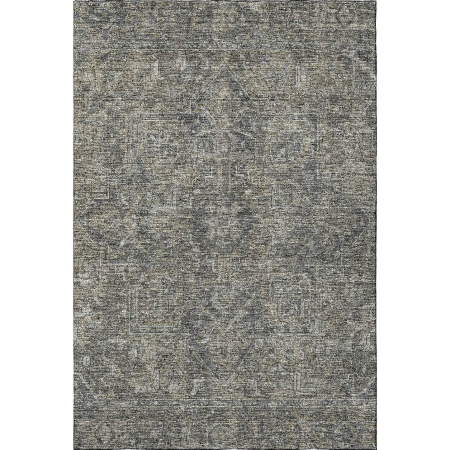 5' X 8' Coffee And Gray Medallion Distressed Washable Area Rug With UV Protection - HomeRoots - Flyclothing LLC