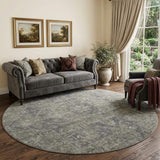 8' Coffee And Gray Medallion Distressed Washable Round Rug With UV Protection - HomeRoots - Flyclothing LLC